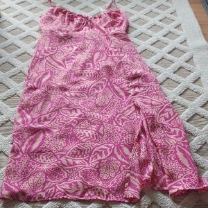 Sienna Sky Pink and Cream Leaf-Print Slip Dress